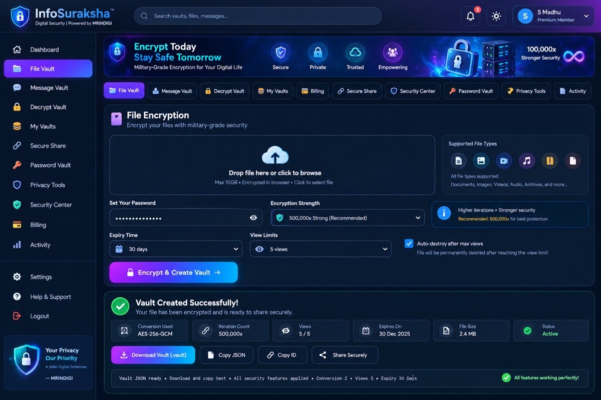 InfoSuraksha dashboard preview